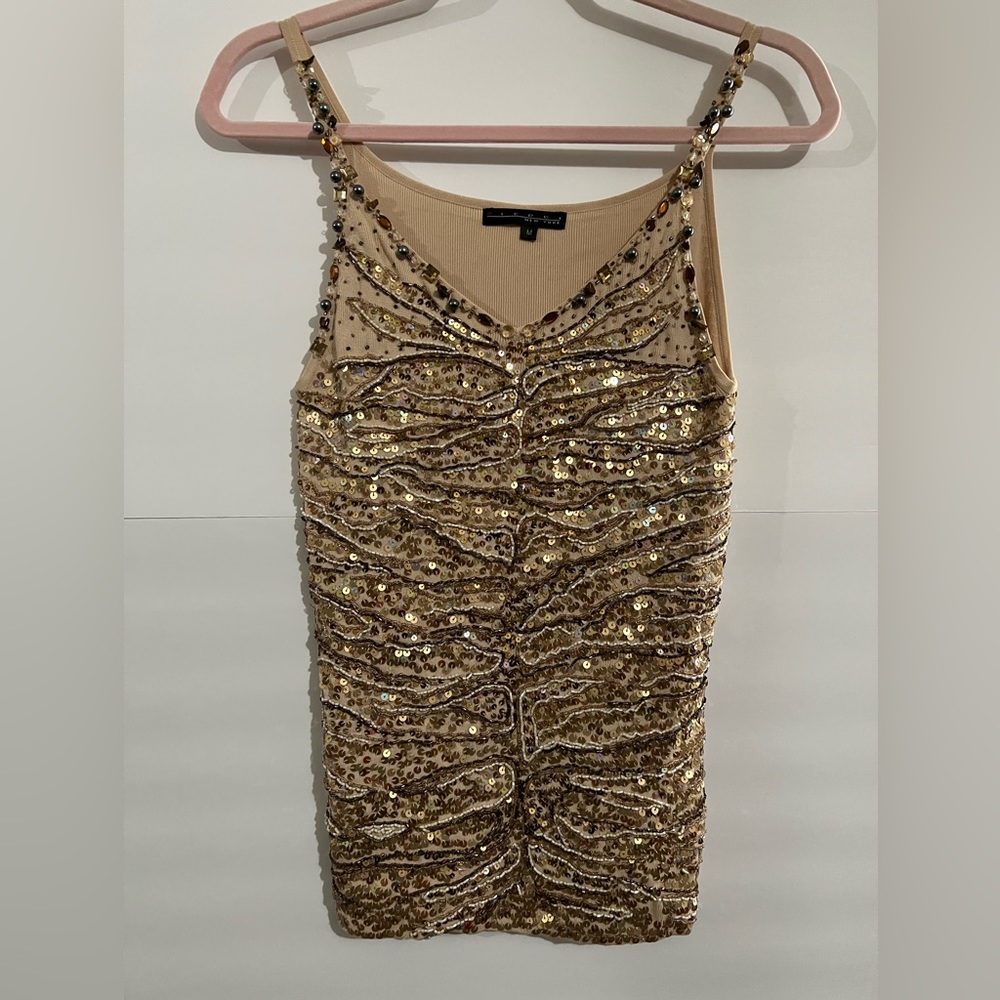 Women’s Pierri New York Size Medium Tan Beaded Sequins Sleeveless